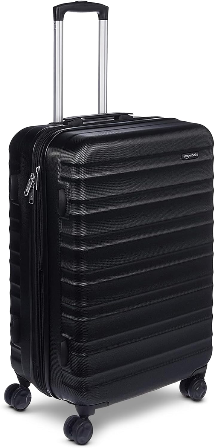 Basics 21" Hardside Carry-On Luggage, Hardshell Suitcase With Wheels, Expandable For Up to 25% More Space, With Scratch-Resistant Surface, Four Multi-directional Wheels, Black