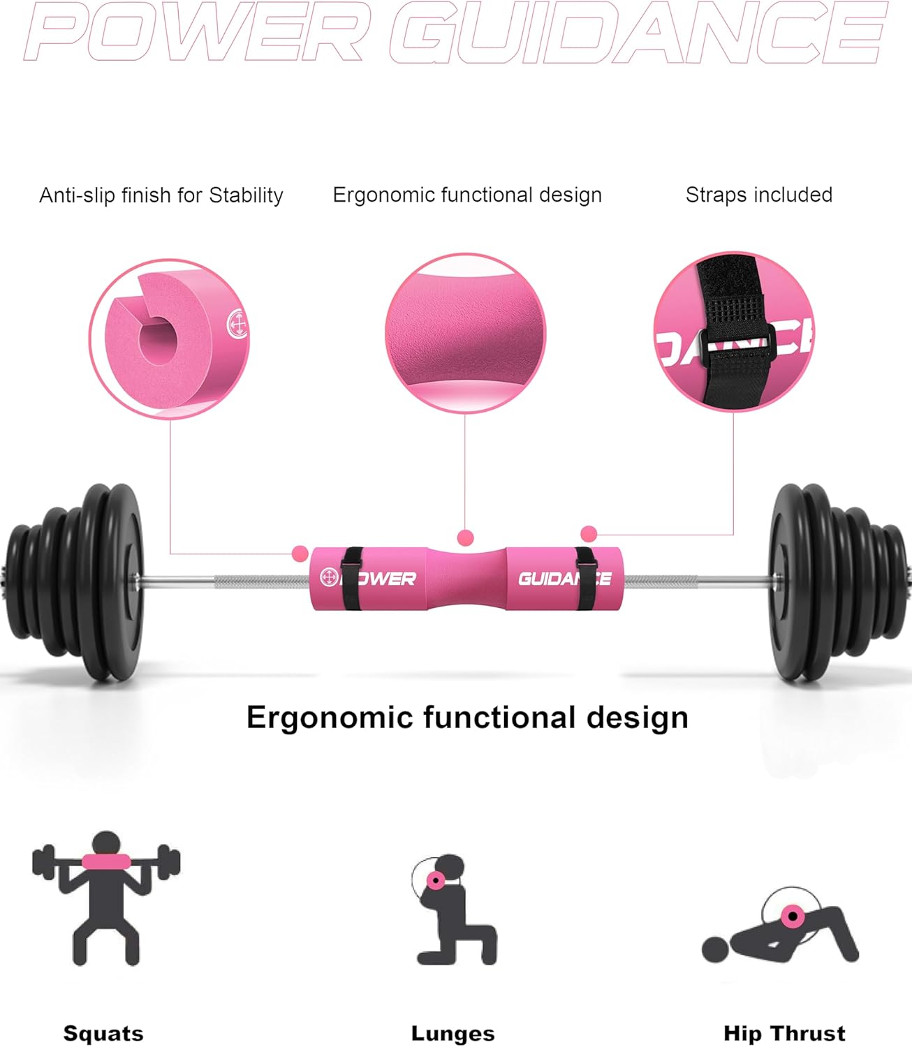 POWER GUIDANCE Barbell Squat Pad - Neck & Shoulder Protective Pad - Great for Squats, Lunges, Hip Thrusts, Weight Lifting & More - Fit Standard and Olympic Bars Perfectly