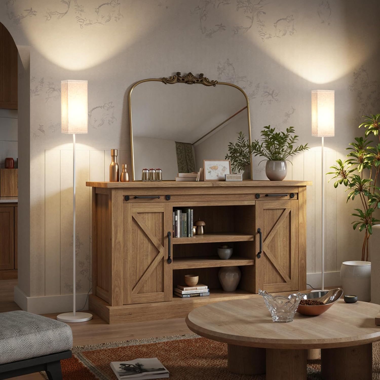 64.6" Floor Lamp, Pole with Foot Switch, Modern Standing Lamp Lampshade, Minimalist Freestanding Lamp (Bulb Not Included), for Living Room, Bedroom Office ETL Listed, Black and Beige E07LD05