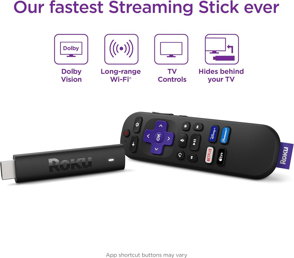 Roku Streaming Stick 4K - HDR & Dolby Vision Roku Streaming Device for TV with Voice Remote & Long-Range Wi-Fi - Free & Live TV