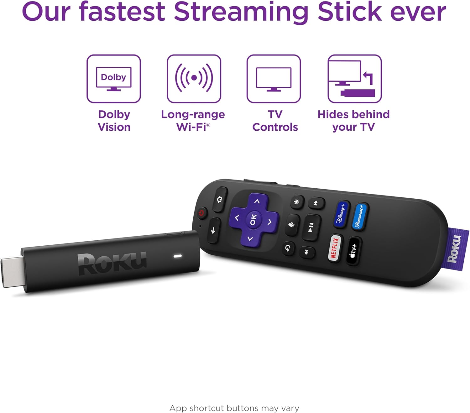 Roku Streaming Stick 4K - HDR & Dolby Vision Roku Streaming Device for TV with Voice Remote & Long-Range Wi-Fi - Free & Live TV