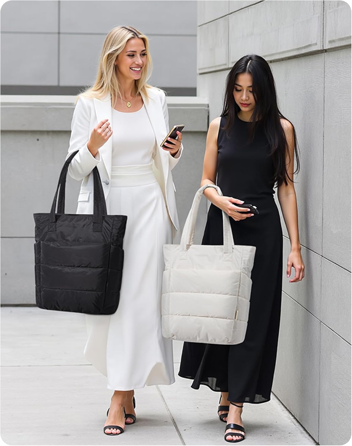 BAGSMART Tote Bag for Women, Lightweight Puffy Tote Bag with Compartments Shoulder Bag Handbag for Travel, Work, Gym