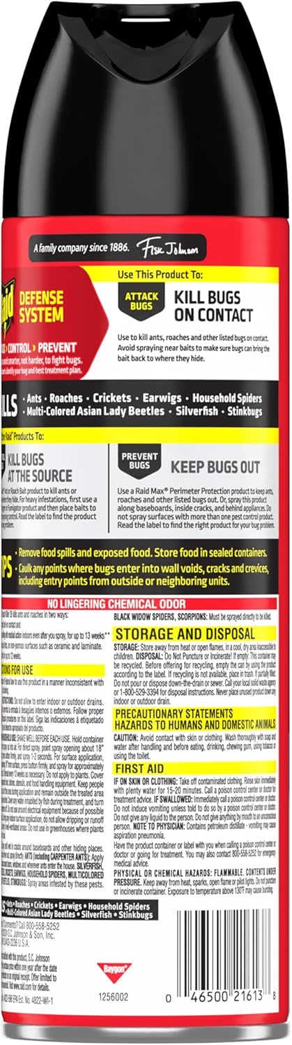 Raid Ant & Roach Killer Spray For Listed Bugs, Keeps Killing for Weeks, Fresh Scent, 17.5 oz