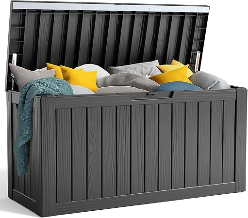 80 Gallon Resin Deck Box, Lockable Patio Outdoor Storage Box for Furniture, Garden Tools and Tools Storage, Waterproof Outside Storage Box - Black