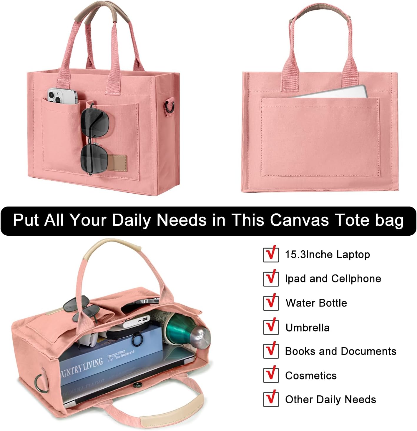 Tote Bags for Women Canvas Tote Purse Crossbody with Pockets Top Handle Shoulder Satchel Bag for Women