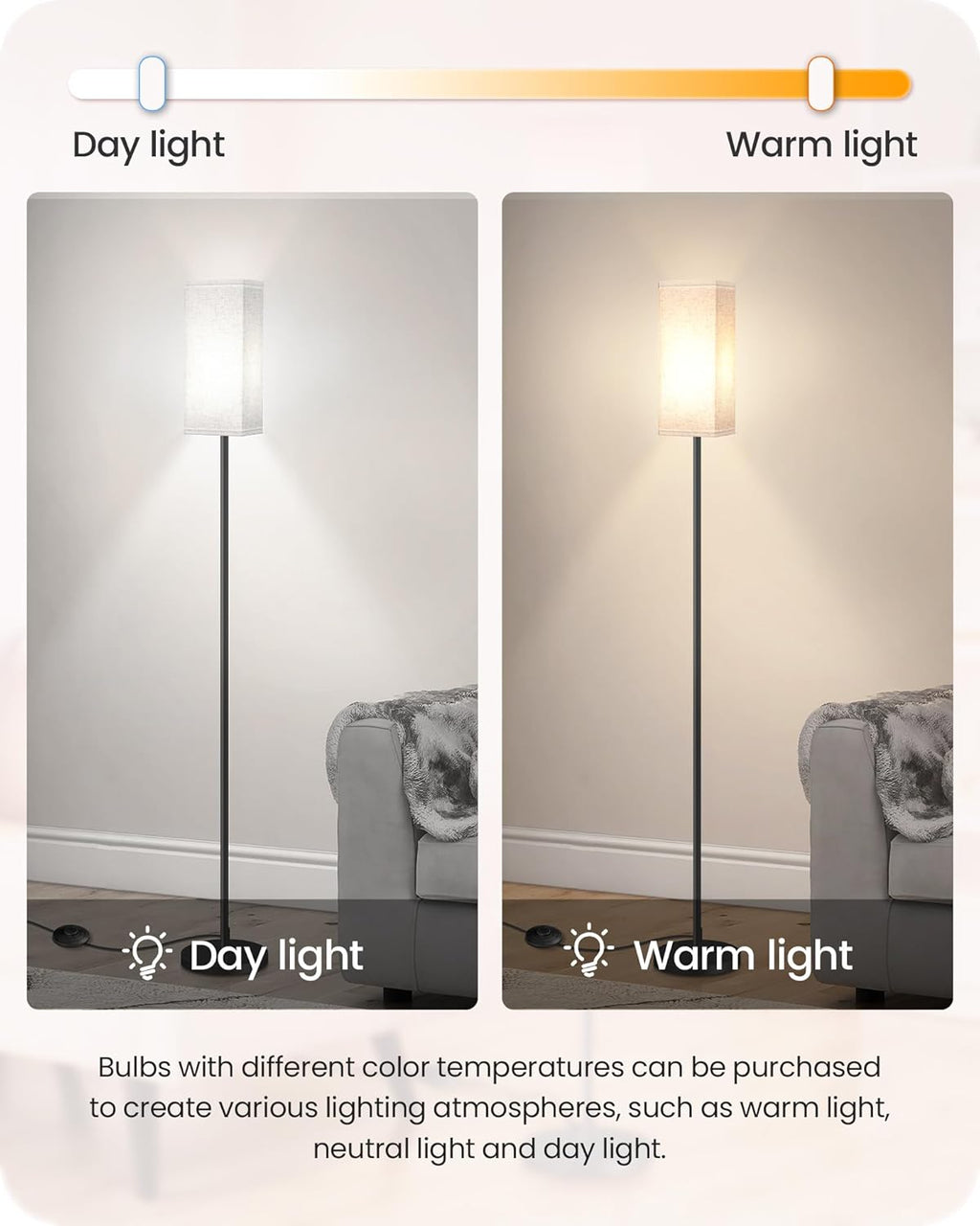 64.6" Floor Lamp, Pole with Foot Switch, Modern Standing Lamp Lampshade, Minimalist Freestanding Lamp (Bulb Not Included), for Living Room, Bedroom Office ETL Listed, Black and Beige E07LD05