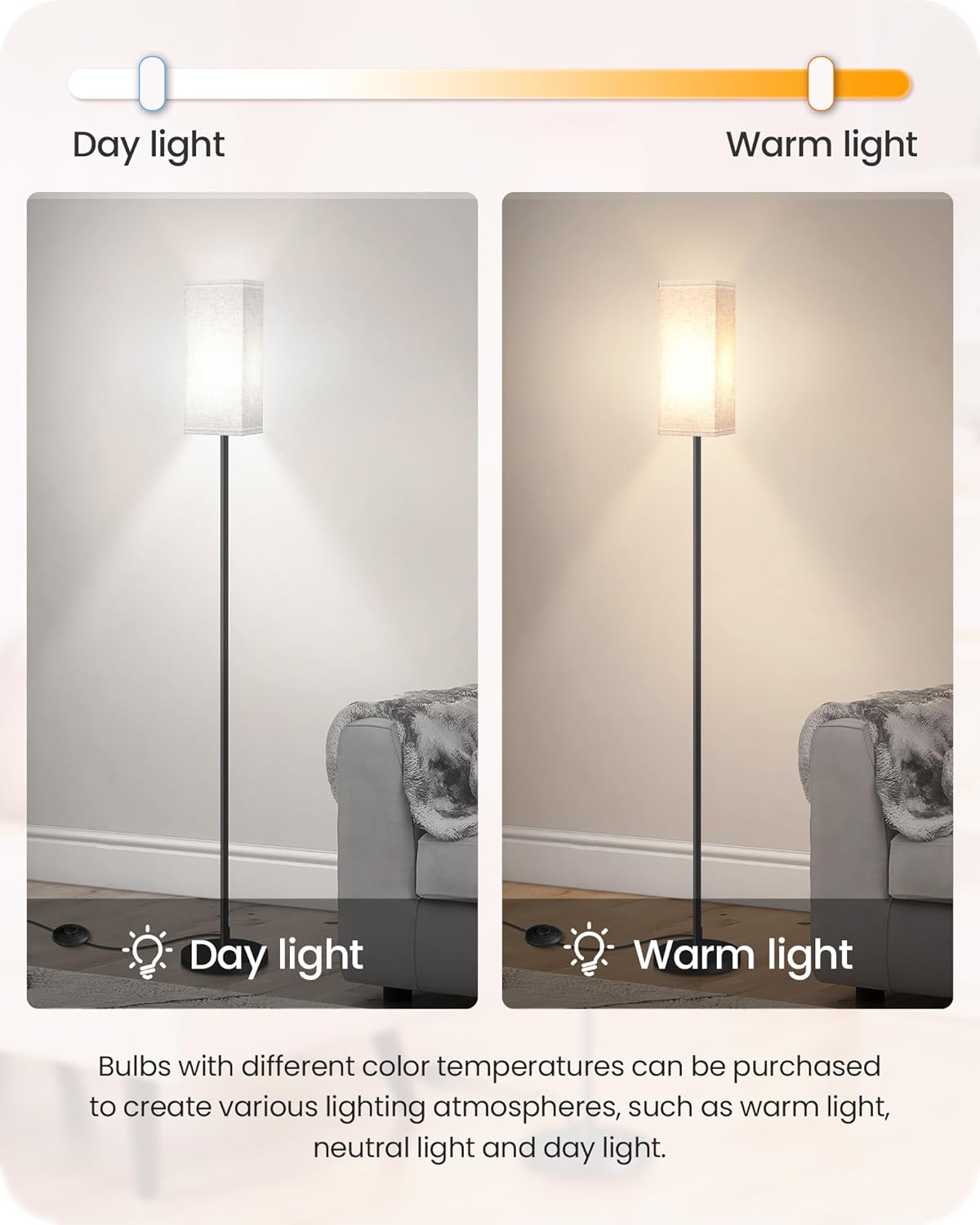 64.6" Floor Lamp, Pole with Foot Switch, Modern Standing Lamp Lampshade, Minimalist Freestanding Lamp (Bulb Not Included), for Living Room, Bedroom Office ETL Listed, Black and Beige E07LD05