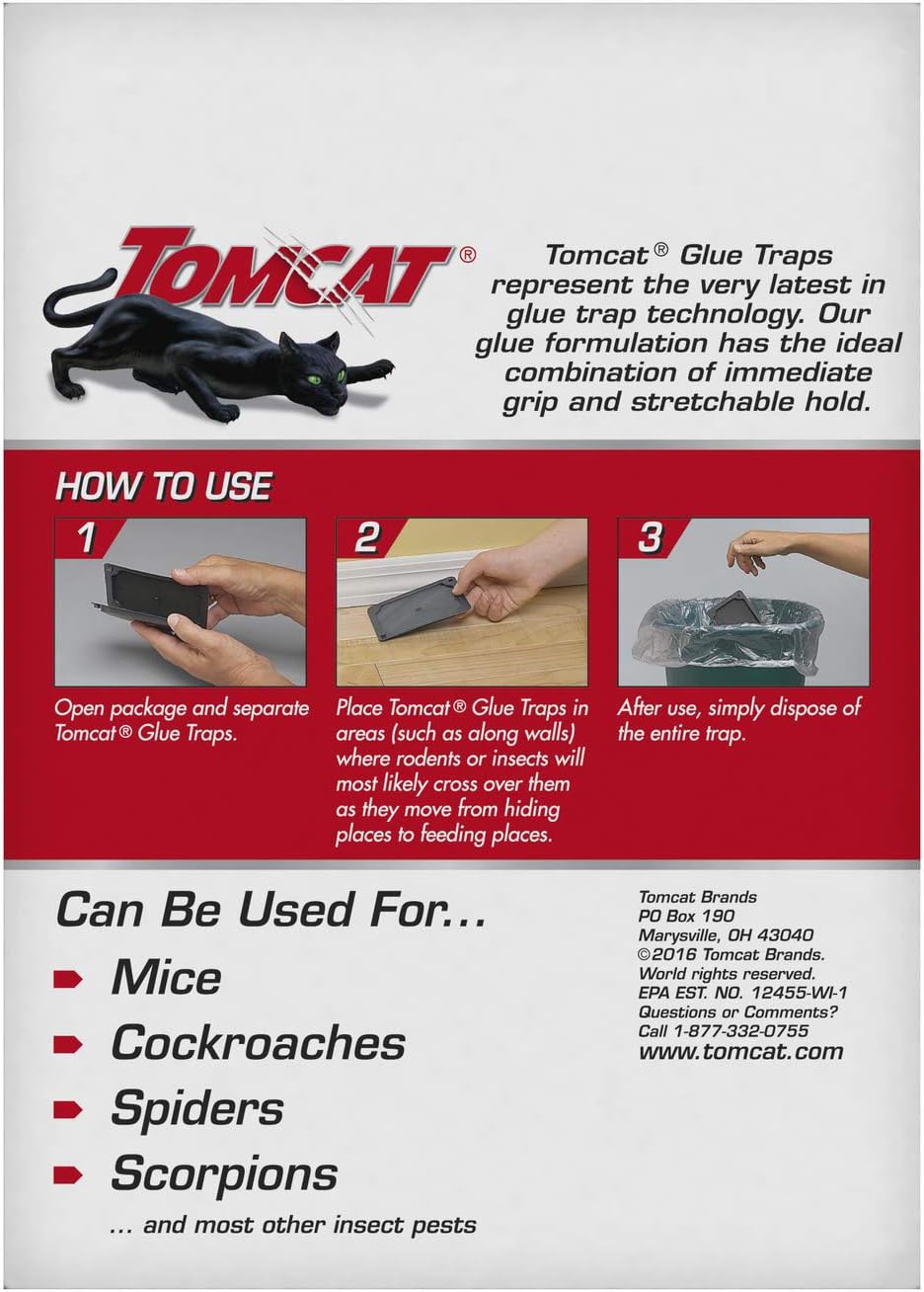 Tomcat Glue Traps Mouse Size with Eugenol for Enhanced Stickiness for Mice, Cockroaches, and Spiders, 6 Traps