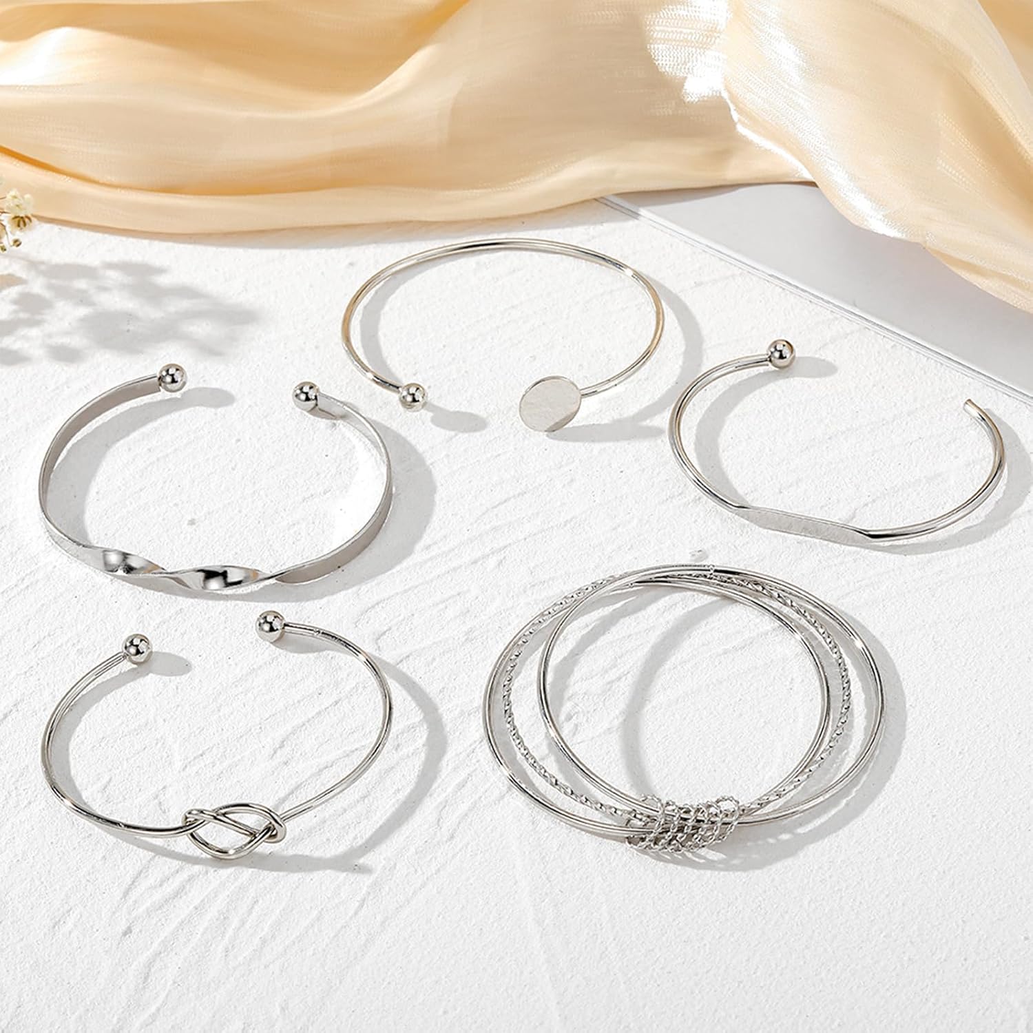 IFKM Gold Bangle Bracelets For Women, 14k Gold Plated Multi Layer Stackable Cuff Bracelet Set, Trendy Elegance Charms Non Tarnish Minimalist Textured Boho Jewelry Gift for Women