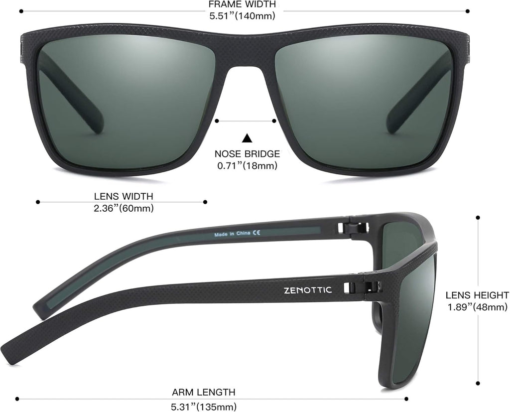 ZENOTTIC Polarized Sunglasses for Men Lightweight TR90 Frame UV400 Protection Square Sun Glasses