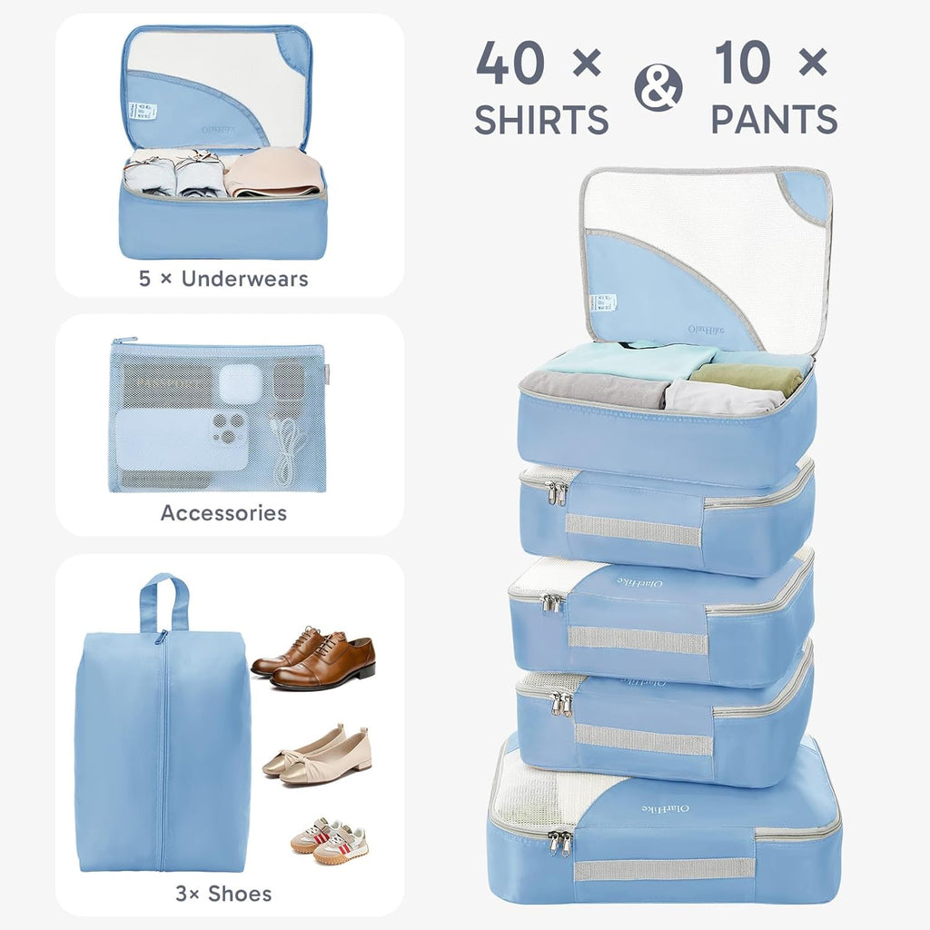 10 Set/8 Set Packing Cubes for Travel, Gifts for Women Mom,Anti-Tearing Suitcase Organizer for Luggage with Shoe & Hanging Toiletry Bag,OlarHike Vacation Essentials & Accessories for Cruise Ship,Cream