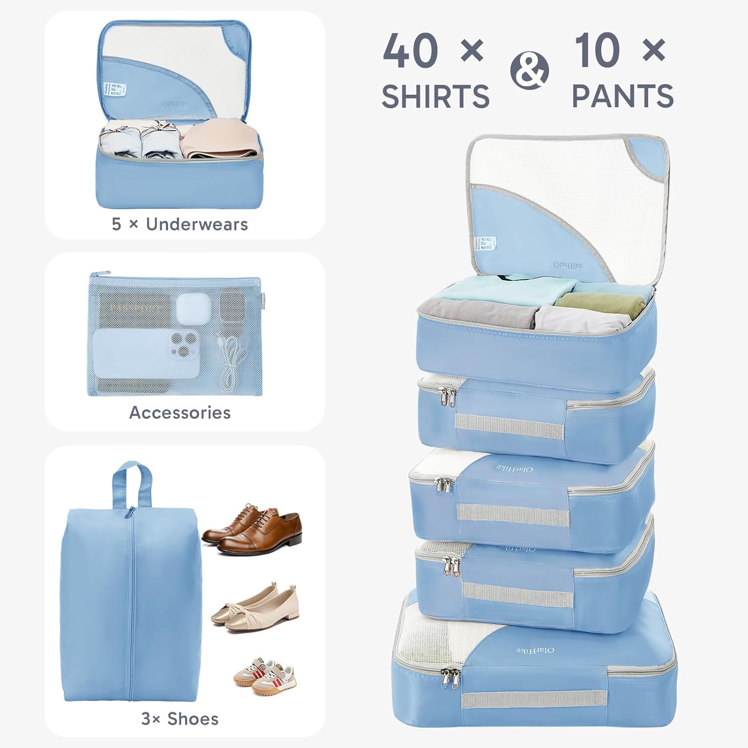 10 Set/8 Set Packing Cubes for Travel, Gifts for Women Mom,Anti-Tearing Suitcase Organizer for Luggage with Shoe & Hanging Toiletry Bag,OlarHike Vacation Essentials & Accessories for Cruise Ship,Cream