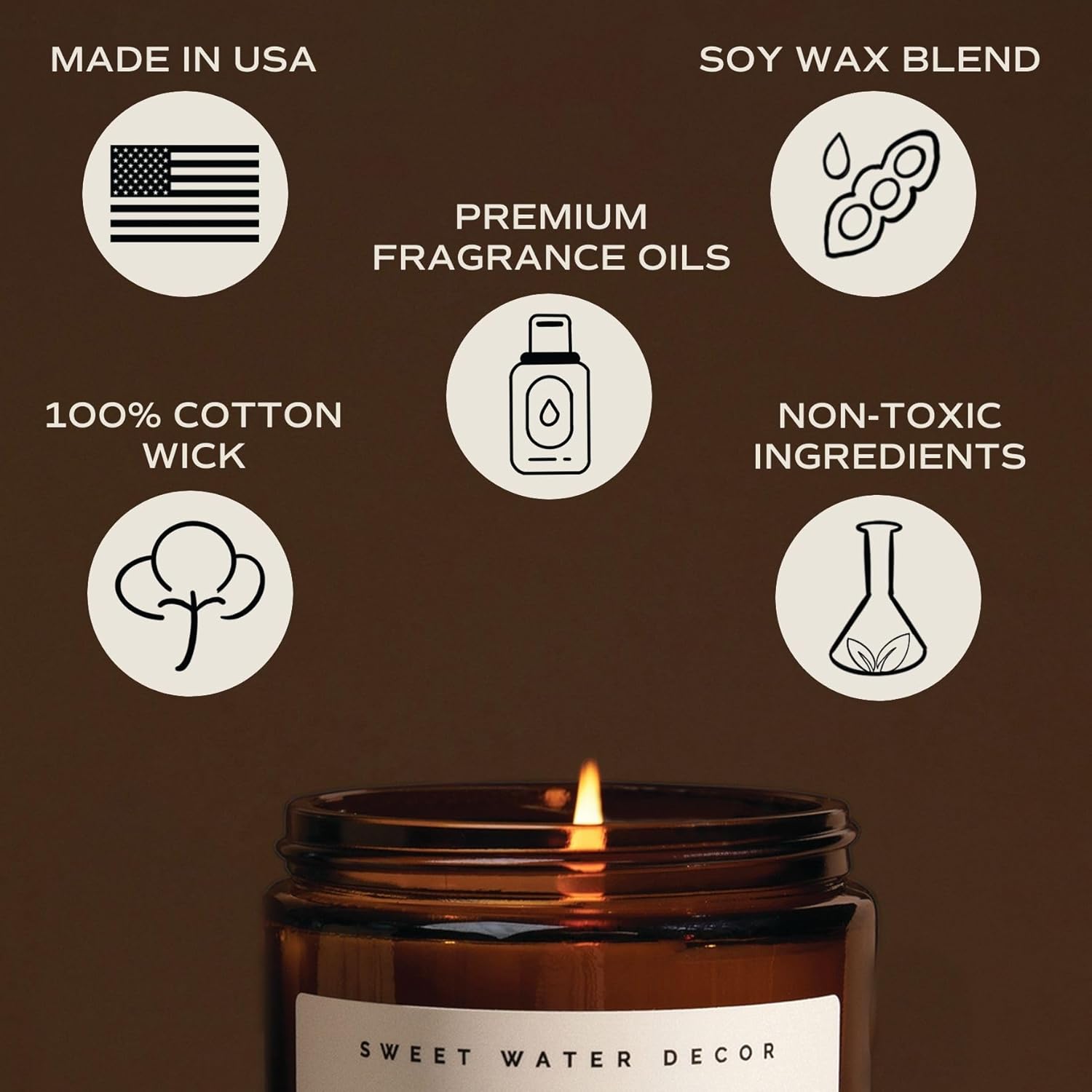 Sweet Water Decor Hello Fall Soy Candles - Fall Candle with Hot Cider, Cinnamon, Cloves, and Nutmeg Scent for Home - Soy Candle with 40 Hours Burn Time - 9Oz Black Lid Amber Jar Candles Fall Scents