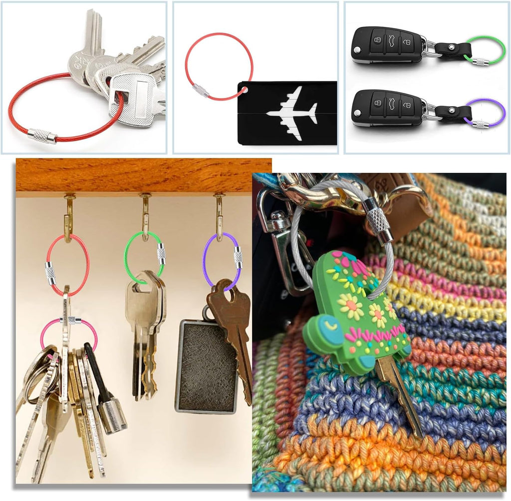 CooBigo 16 Pack Stainless Steel Loops 2mm Coated Wire Keychain Cable Large Keyrings 6 inch Key Chain for Luggage Tags, Key Tags, Keyrings, Kitchen utensils, Duster-Assorted Colors