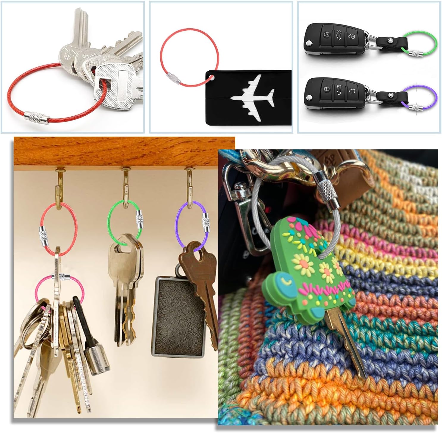 CooBigo 16 Pack Stainless Steel Loops 2mm Coated Wire Keychain Cable Large Keyrings 6 inch Key Chain for Luggage Tags, Key Tags, Keyrings, Kitchen utensils, Duster-Assorted Colors