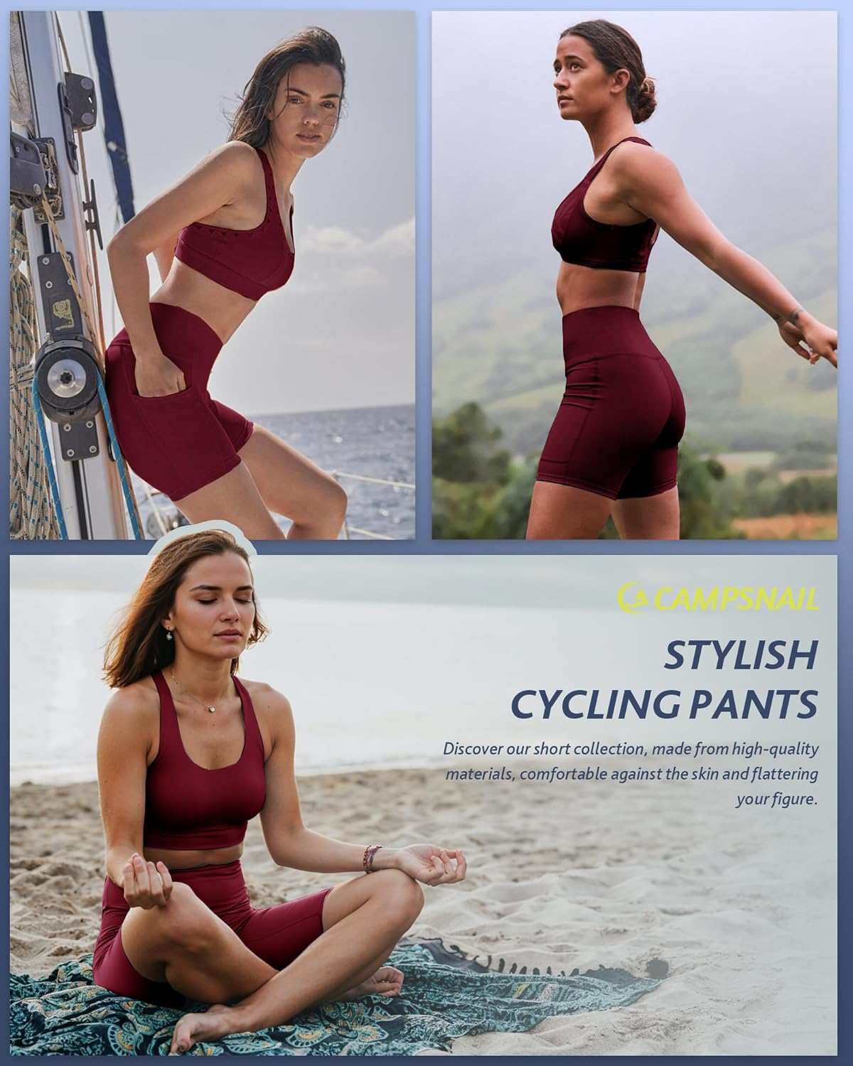 CAMPSNAIL Biker Shorts Women with Pockets - 3"/5"/8" High Waisted Workout Spandex Tummy Control Gym Running Yoga Shorts