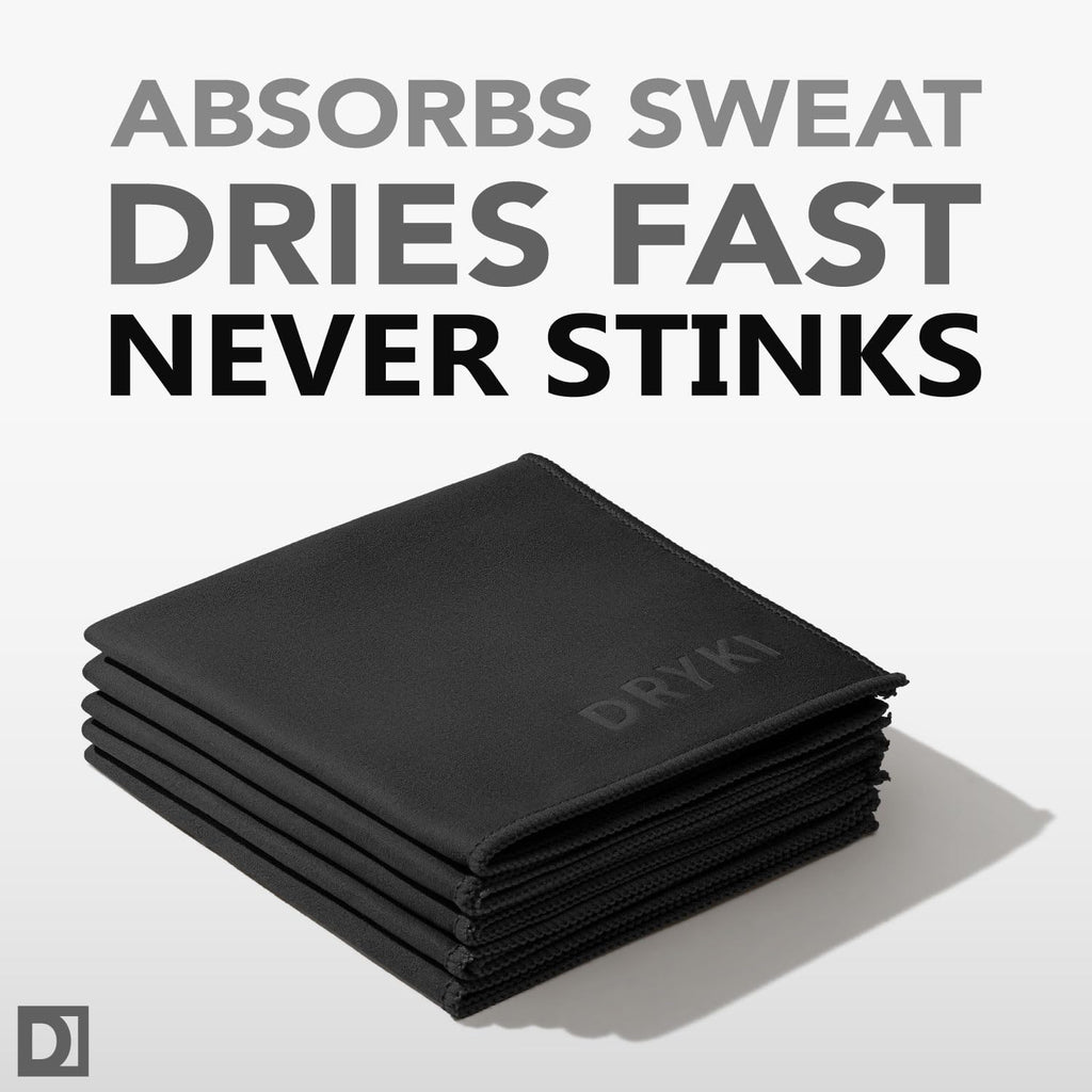 Sweat Absorbing Handkerchiefs - The Original Pocket-Sized Sweat Towels - Quick-Dry Microfiber Sweat Rags for Face, Hands, & Body - Men & Women - Gym, Sports, and Work (Black: 5 Pack)