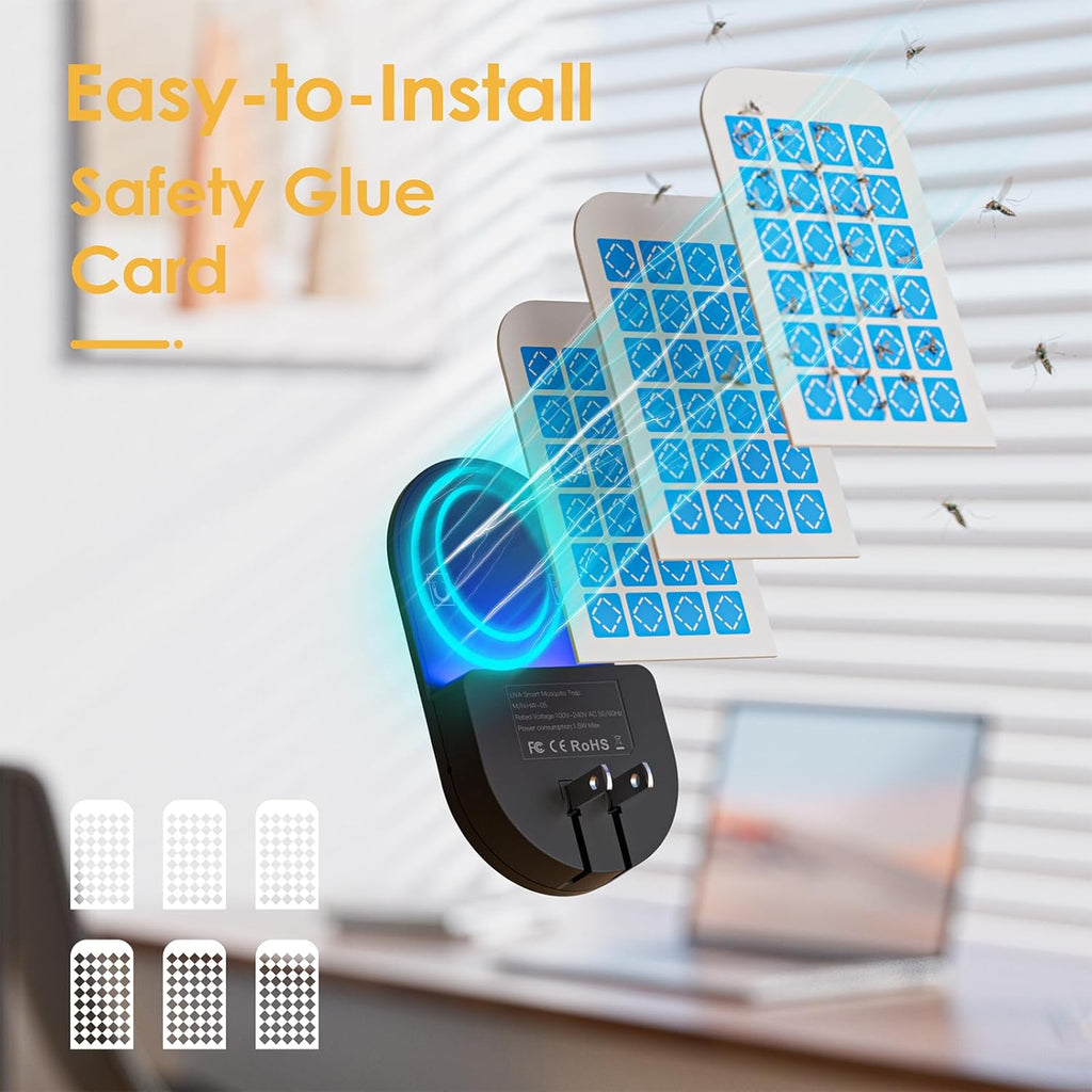 Flying Insect Trap, 2 in 1 Indoor Plug-in Fruit Fly Trap, 1 Trap White and 6 Glue Cards, Fruit Fly Traps for Gnat, Moth, Mosquito, Suitable for Every Part of The Home