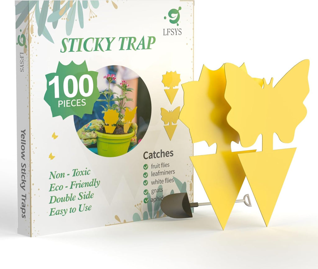 64 Pcs Sticky Trapz for gnat, Yellow Stick Traps for Plants, Fungus gnat Traps Double Side with Shovel, Indoor Safe for Gnat, Fruit Fly, White Fly, Aphid, Leaf Miner