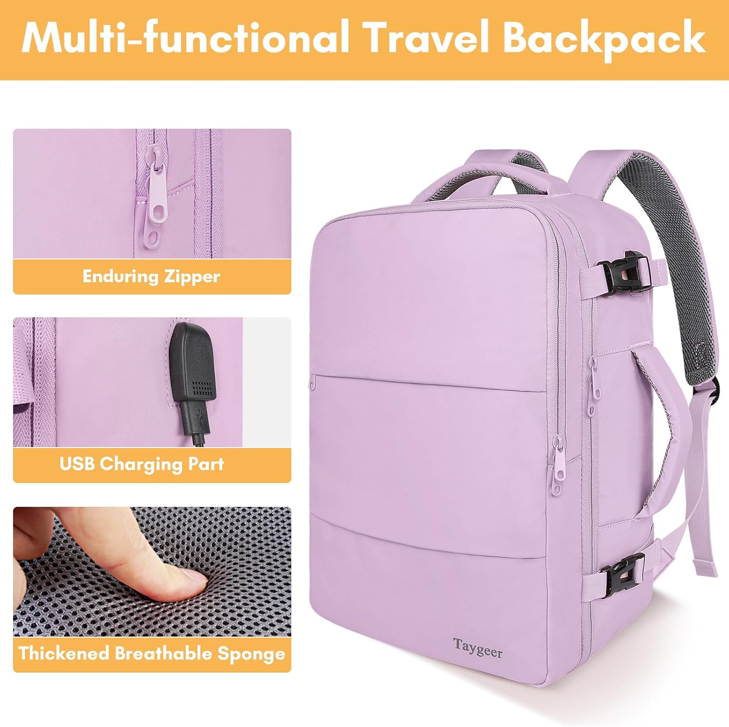 Taygeer Travel Backpack for Women, Carry On Backpack with USB Charging Port & Shoe Pouch, TSA 15.6inch Laptop Mochila Flight Approved, Nurse Bag Casual Daypack for Weekender Business Hiking, Pink