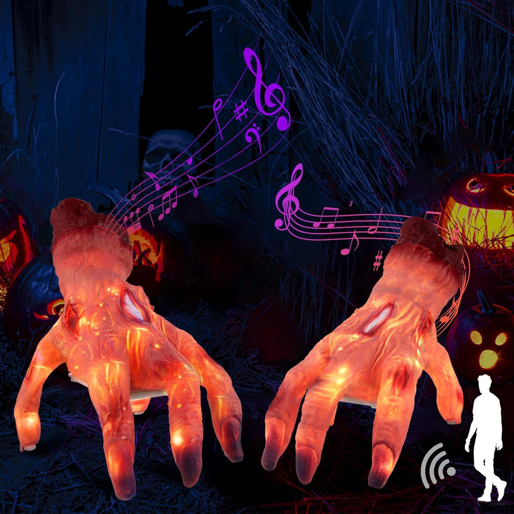 Halloween Decorations Crawling Hand,Halloween Automatic Crawl with Spooky Music Battery Powered Lifelike Scary Can Glow and Moving Hand for Costume Party Holiday Decorations