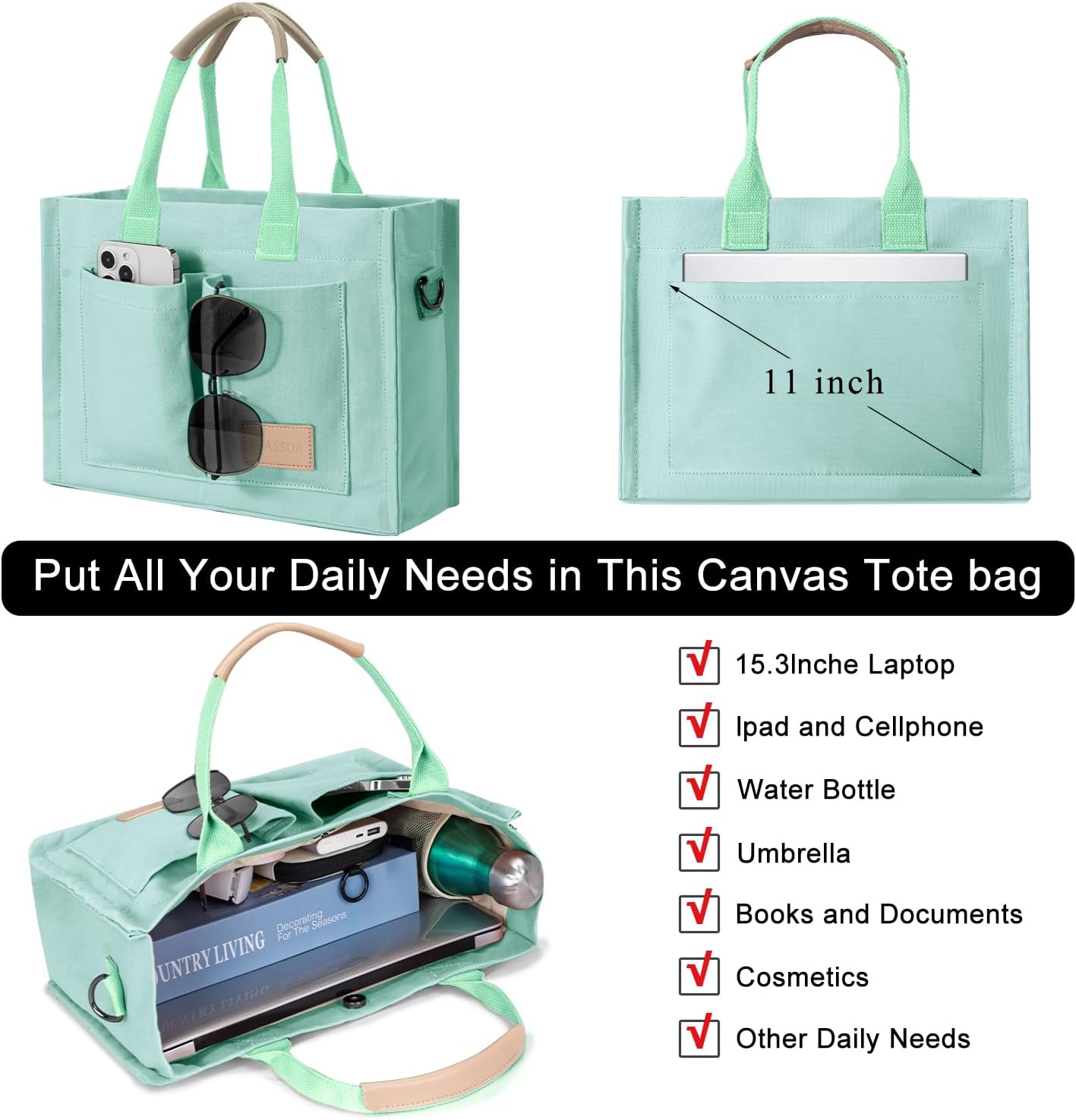 Tote Bags for Women Canvas Tote Purse Crossbody with Pockets Top Handle Shoulder Satchel Bag for Women