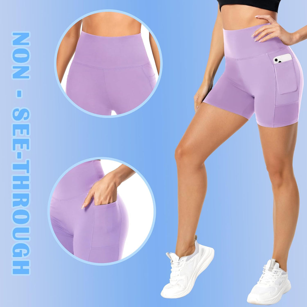 FULLSOFT High Waisted Biker Shorts for Women-5" Tummy Control Fitness Athletic Workout Running Yoga Gym Shorts