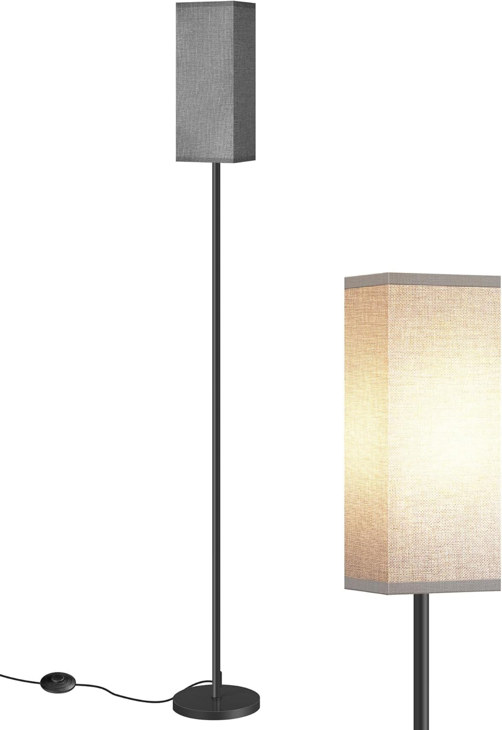 64.6" Floor Lamp, Pole with Foot Switch, Modern Standing Lamp Lampshade, Minimalist Freestanding Lamp (Bulb Not Included), for Living Room, Bedroom Office ETL Listed, Black and Beige E07LD05
