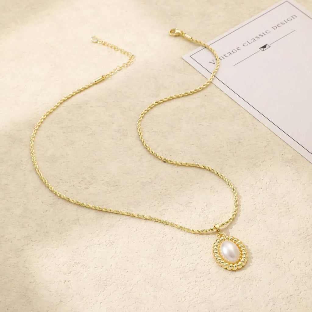 Dainty Pearl Pendant Necklaces for Women 14K Gold Plated Handmade Layered Pearl Chain Necklace Delicate Layered Pearl Necklace Everyday Jewelry Gift