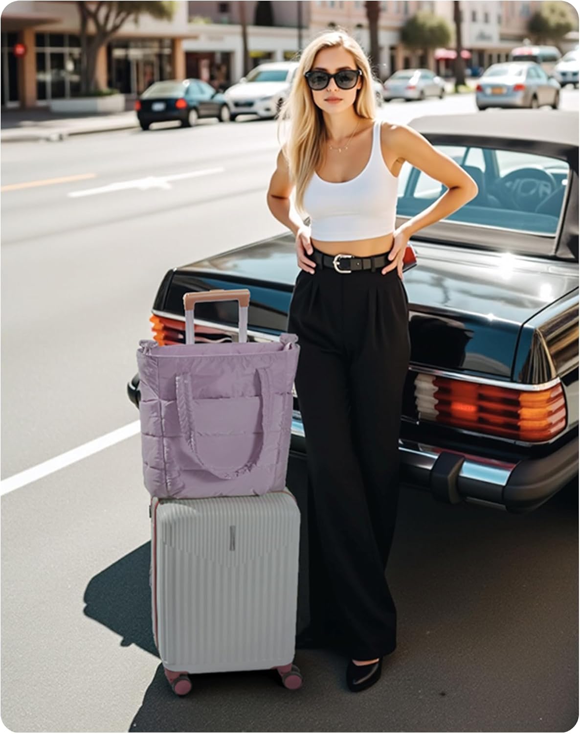 BAGSMART Tote Bag for Women, Lightweight Puffy Tote Bag with Compartments Shoulder Bag Handbag for Travel, Work, Gym