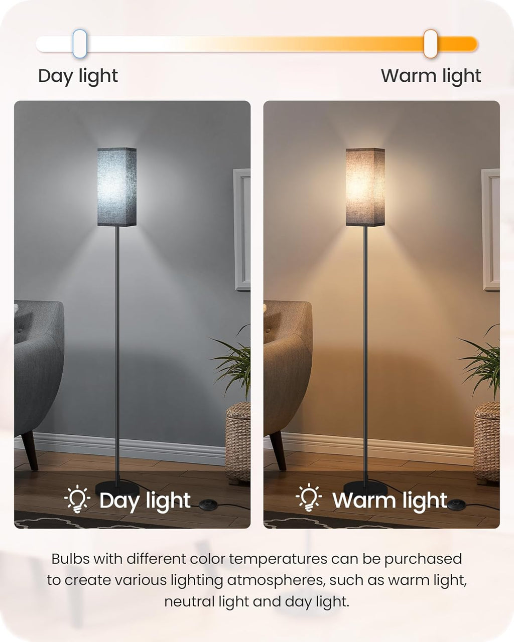 64.6" Floor Lamp, Pole with Foot Switch, Modern Standing Lamp Lampshade, Minimalist Freestanding Lamp (Bulb Not Included), for Living Room, Bedroom Office ETL Listed, Black and Beige E07LD05