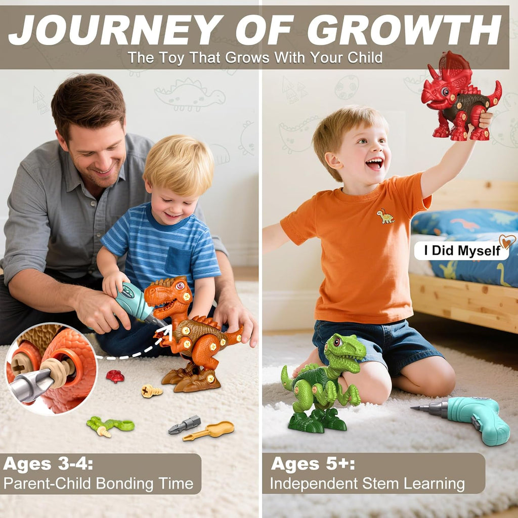 Laradola Dinosaur Toys for 3 4 5 6 7 8 Year Old Boys, Take Apart Dinosaur Toys for Kids 3-5 5-7 STEM Construction Building Kids Toy with Electric Drill, Party Christmas Birthday Gifts Boys Girls