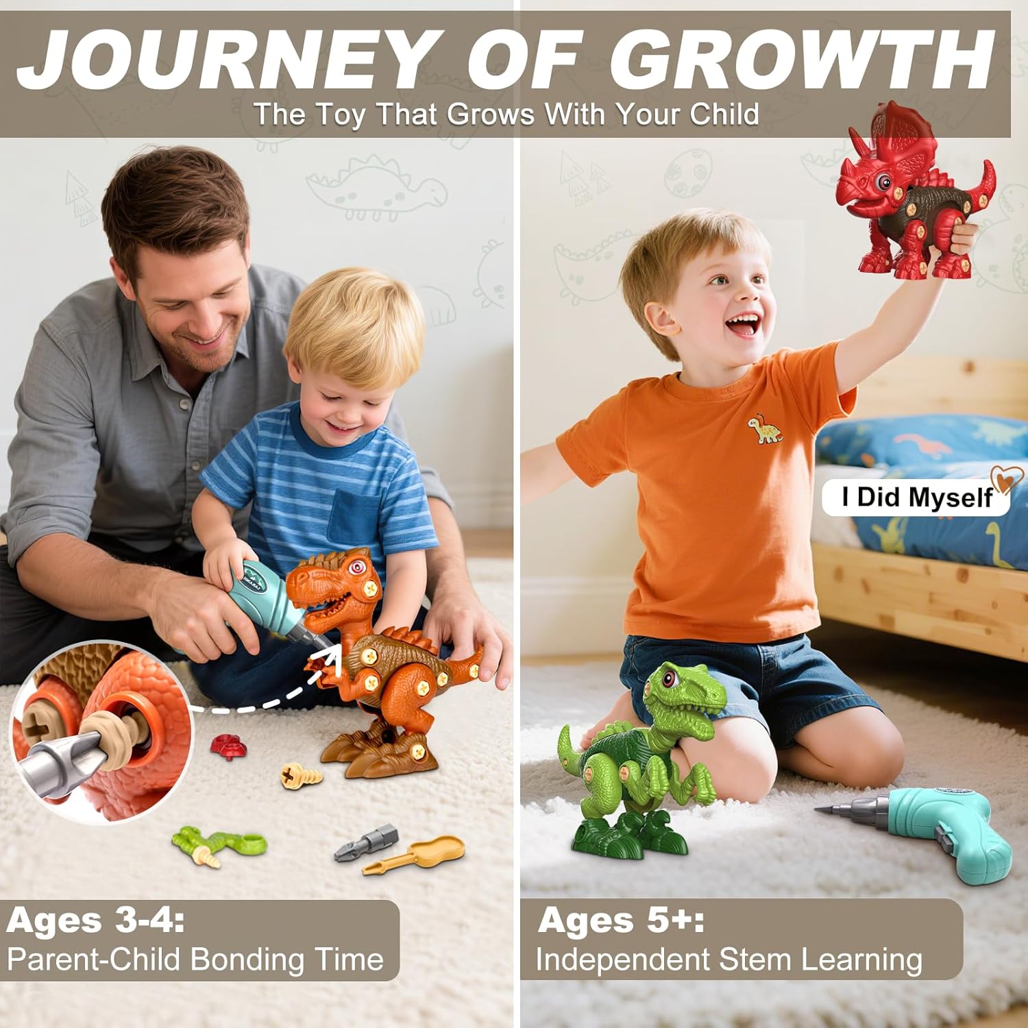 Laradola Dinosaur Toys for 3 4 5 6 7 8 Year Old Boys, Take Apart Dinosaur Toys for Kids 3-5 5-7 STEM Construction Building Kids Toy with Electric Drill, Party Christmas Birthday Gifts Boys Girls