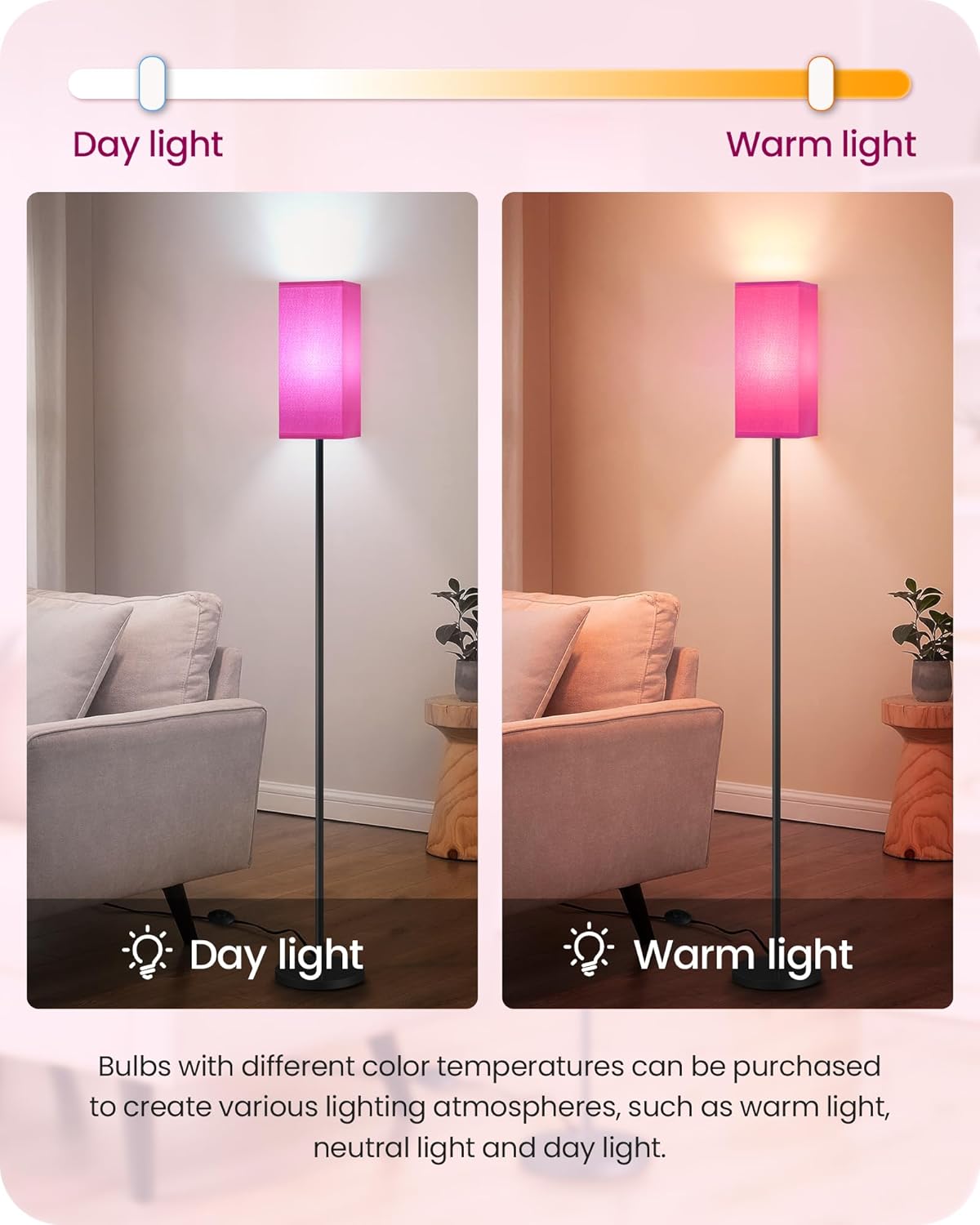 64.6" Floor Lamp, Pole with Foot Switch, Modern Standing Lamp Lampshade, Minimalist Freestanding Lamp (Bulb Not Included), for Living Room, Bedroom Office ETL Listed, Black and Beige E07LD05