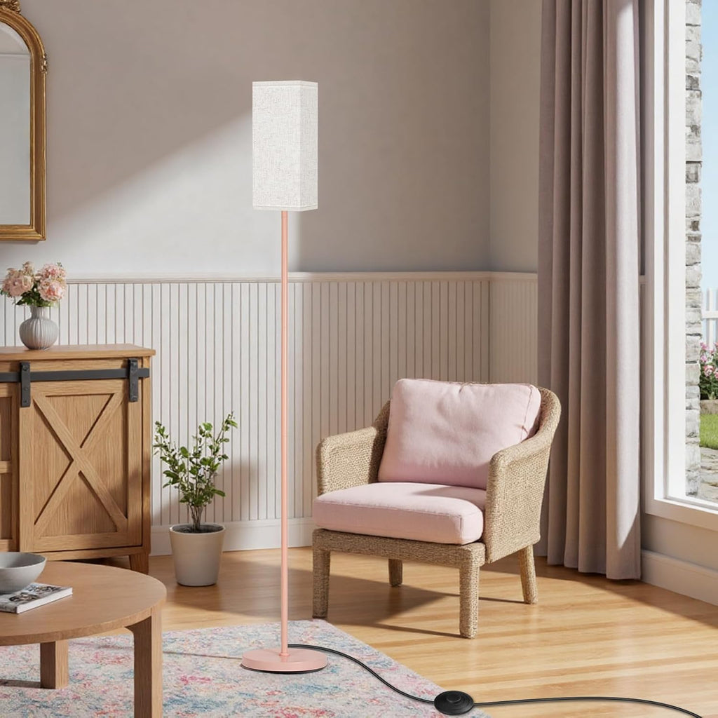 64.6" Floor Lamp, Pole with Foot Switch, Modern Standing Lamp Lampshade, Minimalist Freestanding Lamp (Bulb Not Included), for Living Room, Bedroom Office ETL Listed, Black and Beige E07LD05