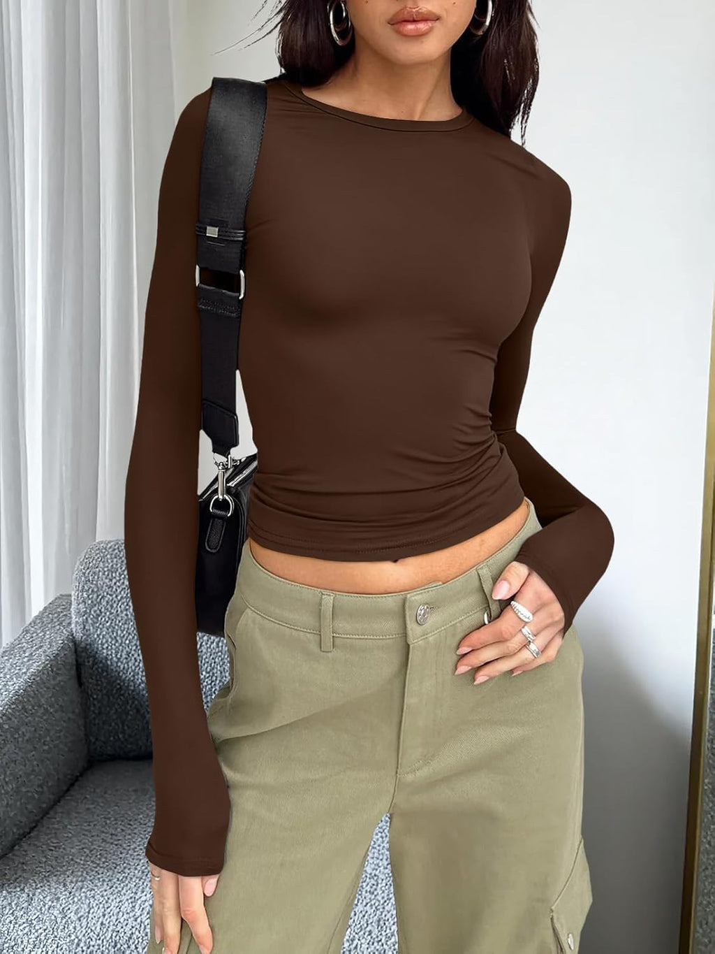 Trendy Queen Womens Long Sleeve T Shirts Fall Fashion 2025 Basic Crop Tops Going Out Outfits Y2k Clothes