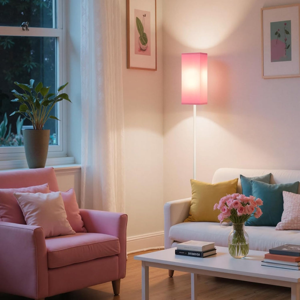 64.6" Floor Lamp, Pole with Foot Switch, Modern Standing Lamp Lampshade, Minimalist Freestanding Lamp (Bulb Not Included), for Living Room, Bedroom Office ETL Listed, Black and Beige E07LD05