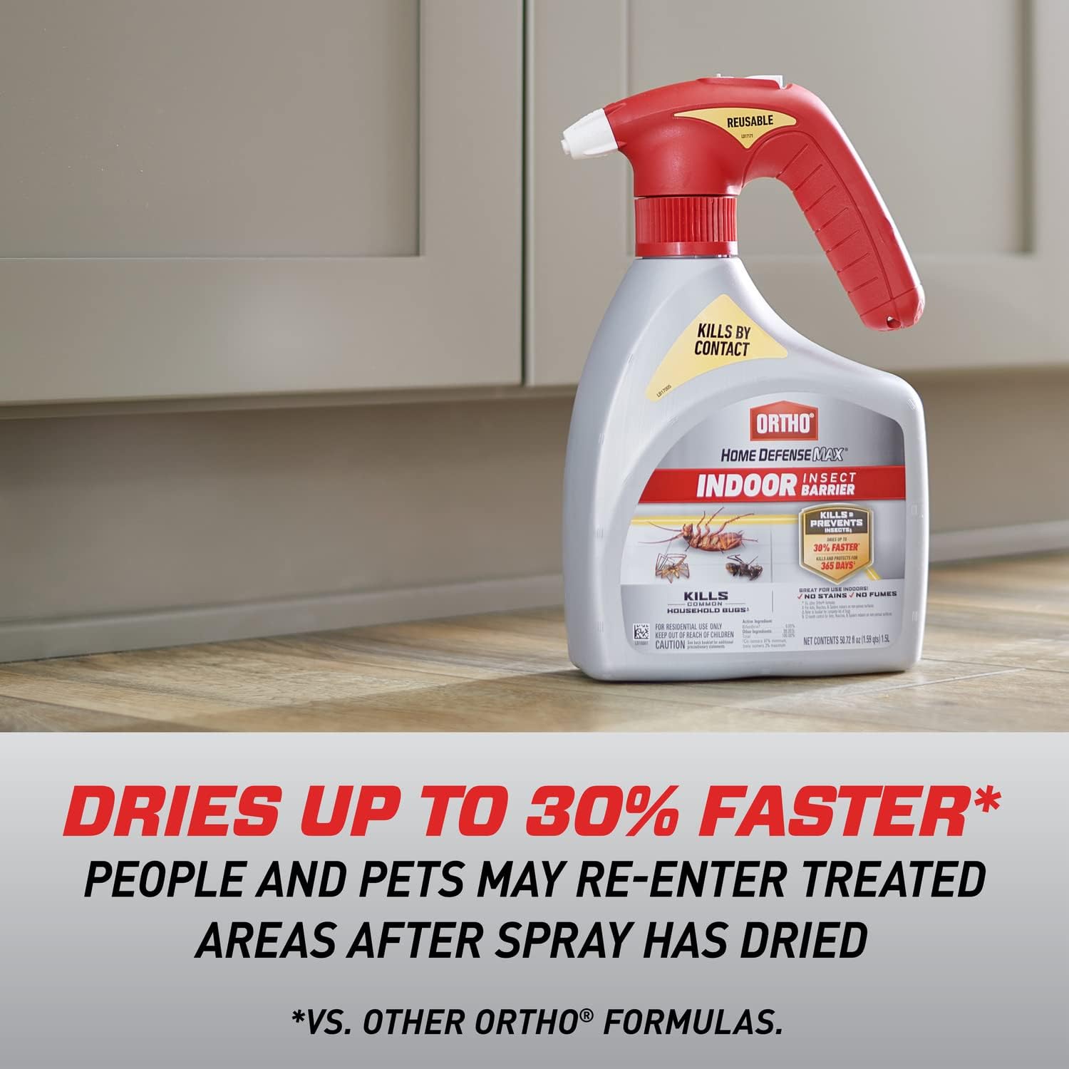 Ortho Home Defense Max Indoor Insect Barrier with Extended Reach Comfort Wand, Kills Ants, Roaches, Spiders, Fleas and Ticks, 1 gal.