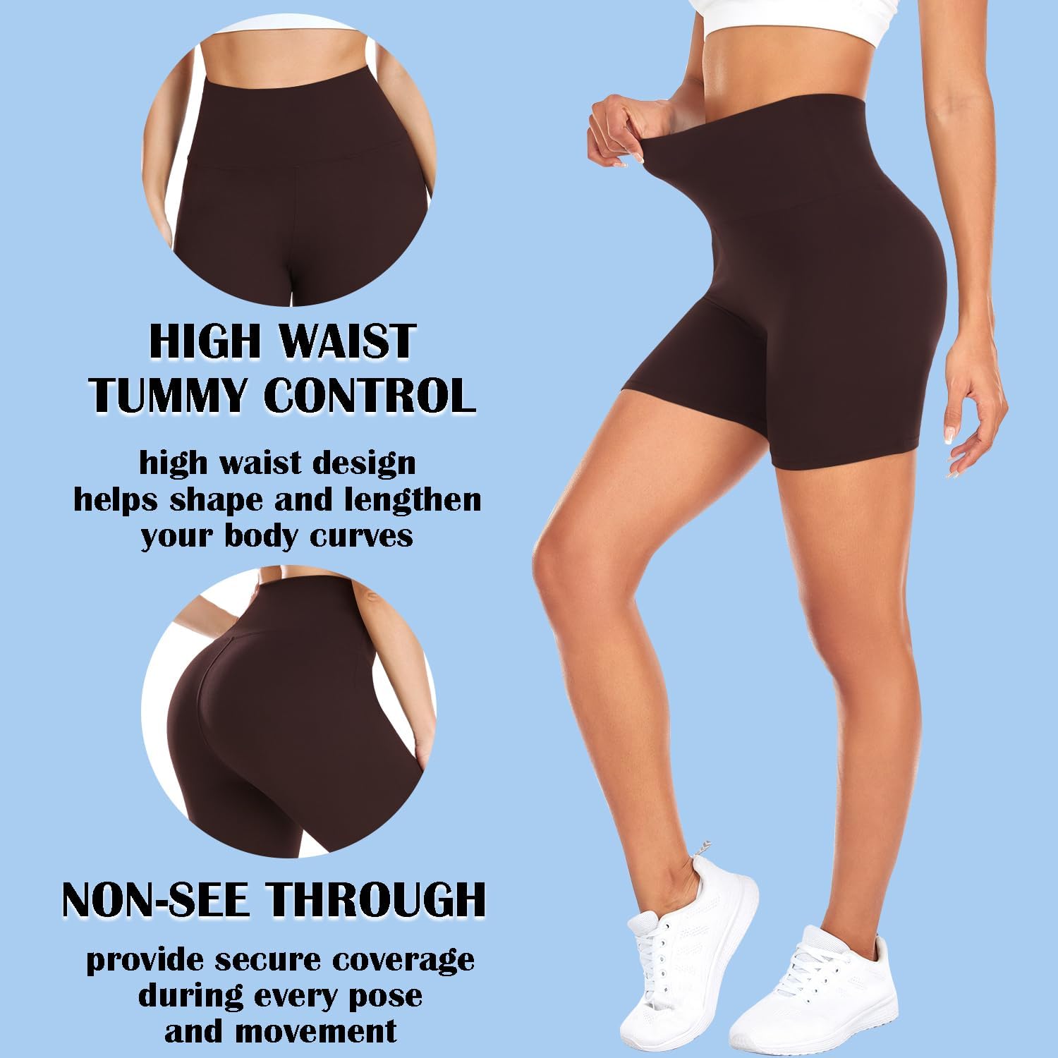 FULLSOFT High Waisted Biker Shorts for Women-5" Tummy Control Fitness Athletic Workout Running Yoga Gym Shorts