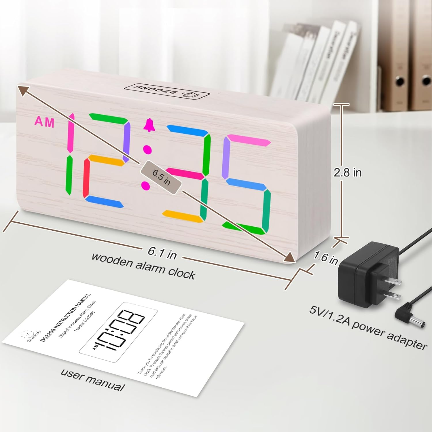 DreamSky Small Digital Alarm Clock for Bederoom, Large Big Numbers Display with Dimmer for Living Room, Electric Bedside Desk Clock with USB Charging Port, Adjustable Volume, USB-C Adapter Powered