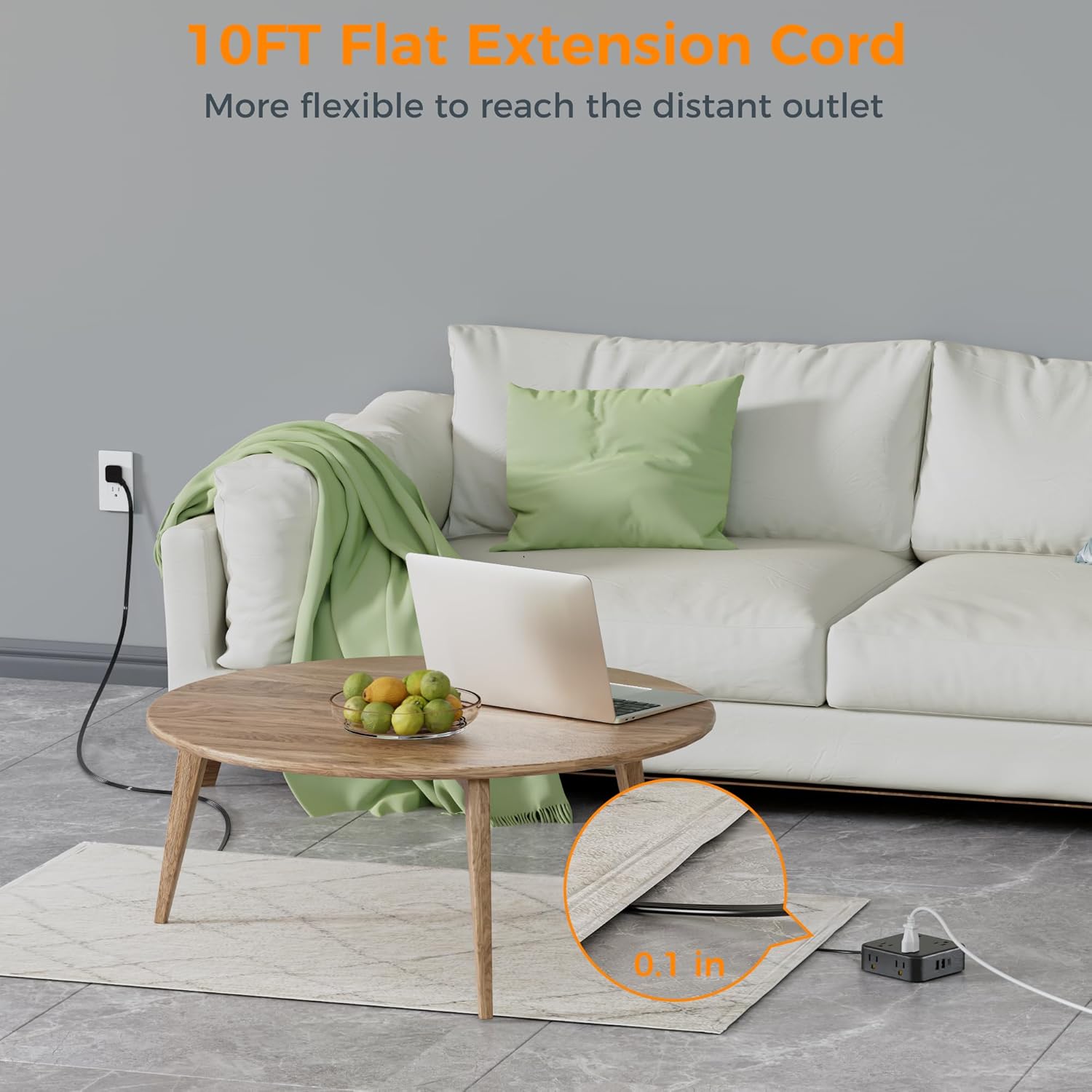 TESSAN Surge Protector Power Strip, 5 Ft Flat Plug Extension Cord with 3 USB (1 USB C) 8 Outlets, 900J Surge Protection, 3 Sided Outlet Extender with Power Switch for Office, Dorm Room Essentials