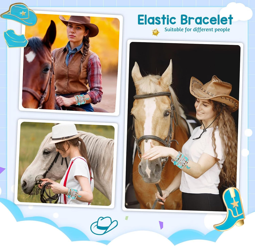 Artlunar Western Cowgirl Beaded Stretch Bracelets, Stackable cowgirl hat boot accessories, Bohemian Jewelry for Women Girls Teens Christmas Birthday Gift