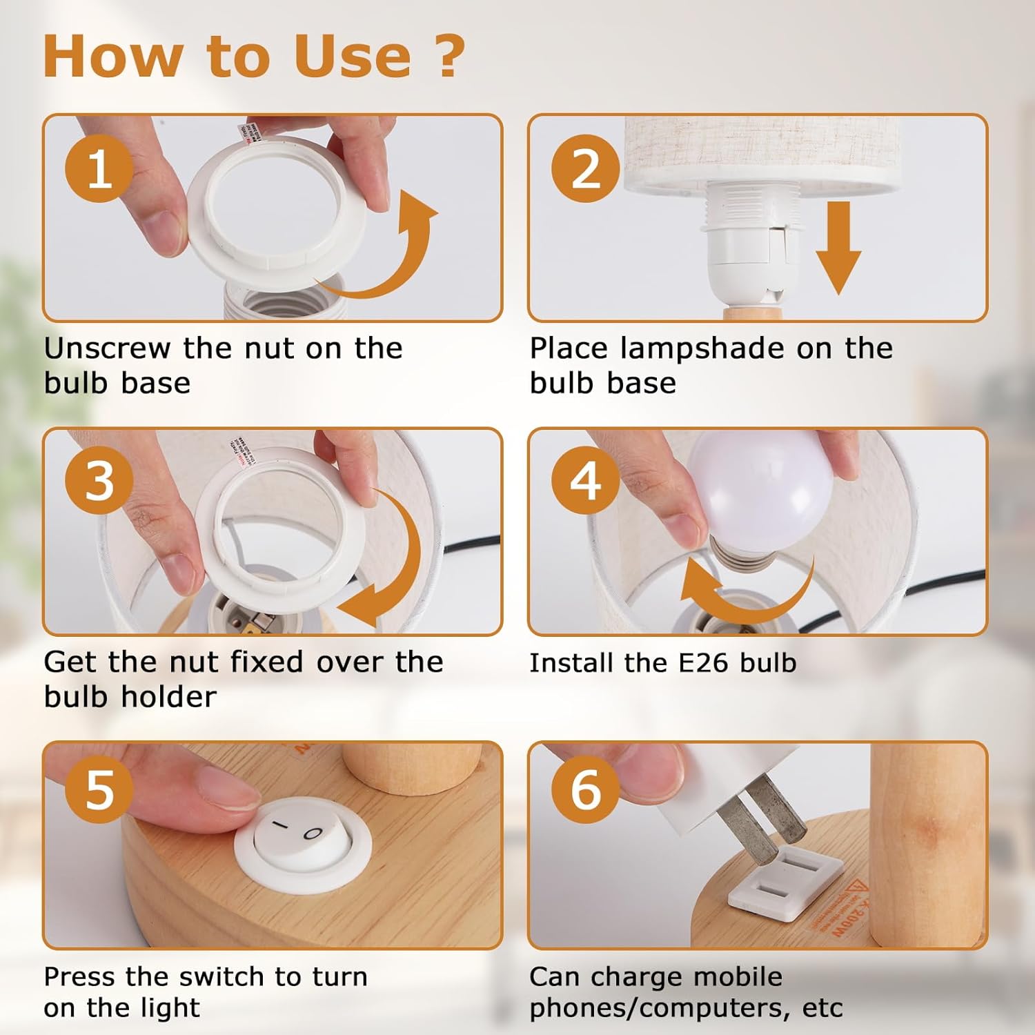 Small Bedside Table Lamp for Bedroom, Minimalist Wood Base & Round Fabric Shade, Mini Cute Cozy Warm White Nightstand Boho Lamp, Study Desk Night Stand Light for Room, Dorm, Nursery, Living Room