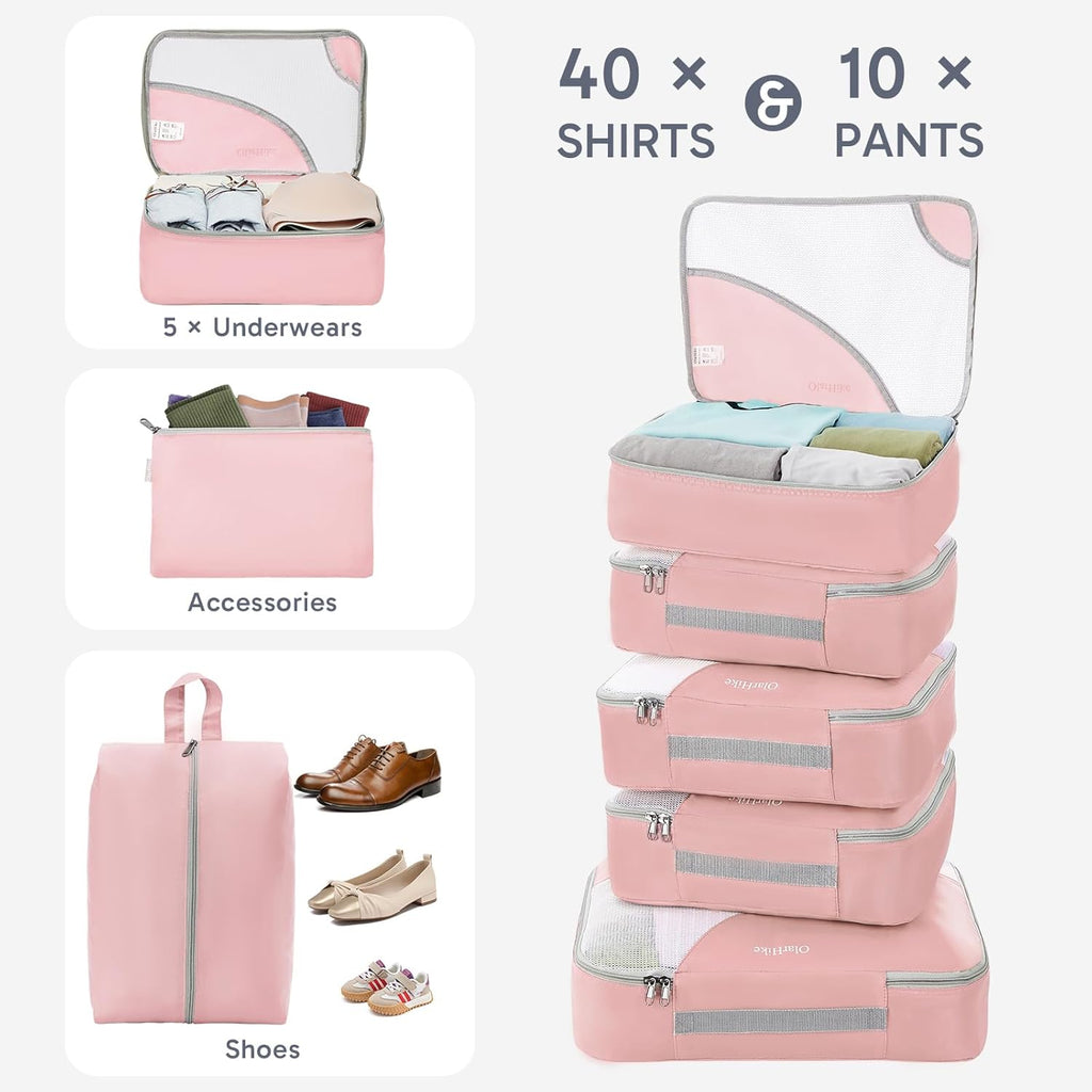 10 Set/8 Set Packing Cubes for Travel, Gifts for Women Mom,Anti-Tearing Suitcase Organizer for Luggage with Shoe & Hanging Toiletry Bag,OlarHike Vacation Essentials & Accessories for Cruise Ship,Cream