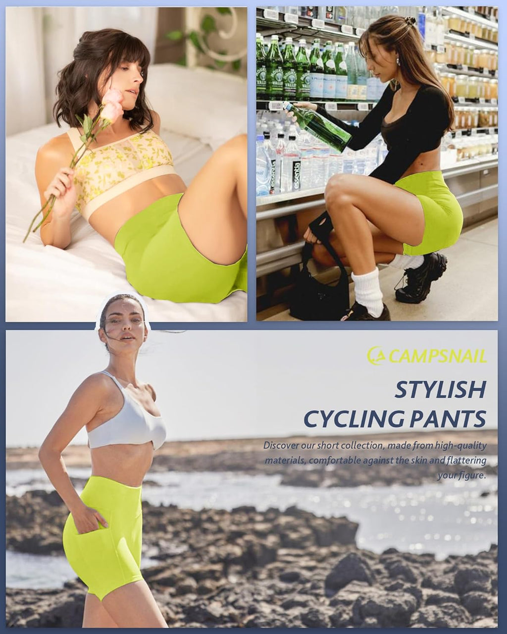 CAMPSNAIL Biker Shorts Women with Pockets - 3"/5"/8" High Waisted Workout Spandex Tummy Control Gym Running Yoga Shorts