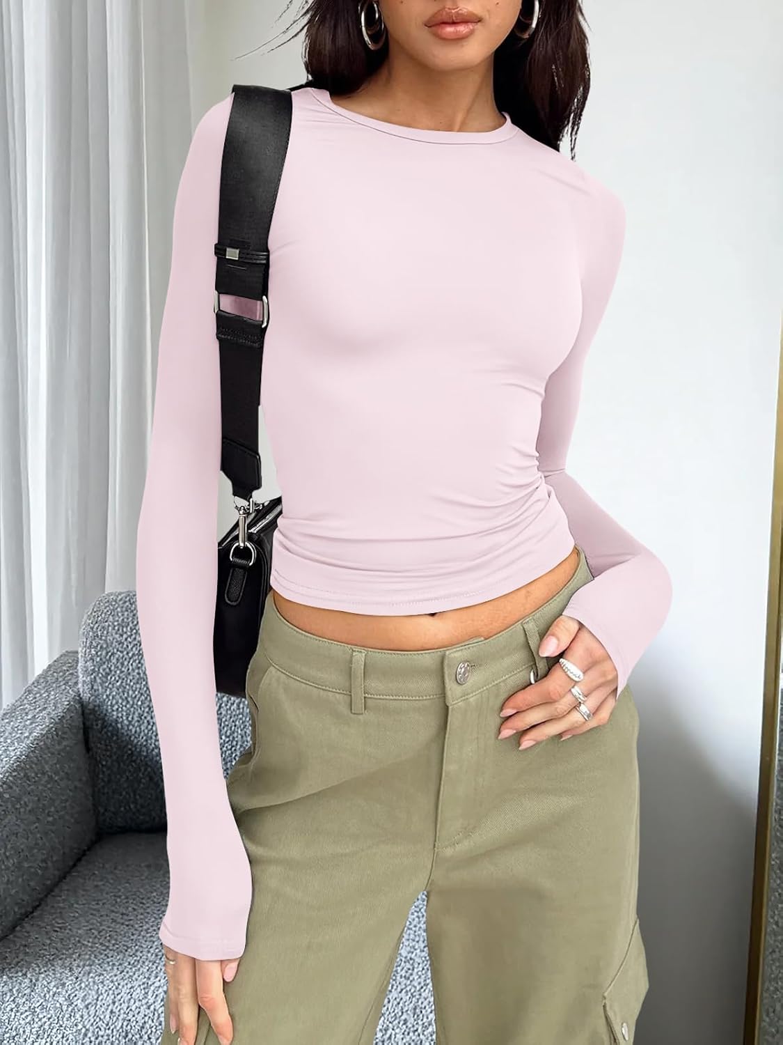 Trendy Queen Womens Long Sleeve T Shirts Fall Fashion 2025 Basic Crop Tops Going Out Outfits Y2k Clothes