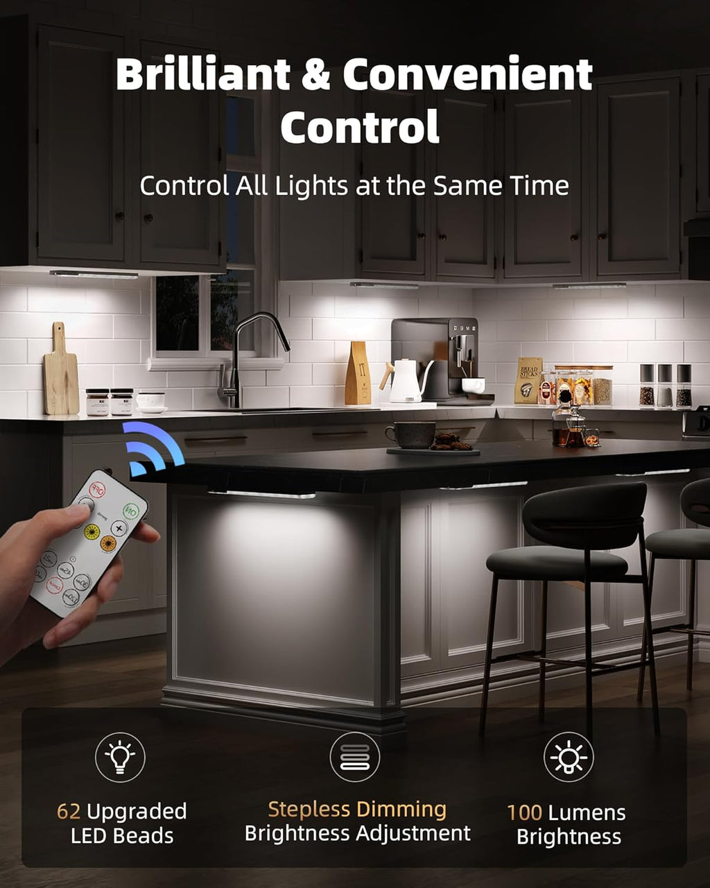 EZVALO 6-Pack Under Cabinet Lighting with Charging Station, 2000mAh Rechargeable Wireless Motion Sensor Lights, 3 Color Temps, Dimmable, Timer, Magnetic, with Remote Control for Kitchen, Closet, Stair