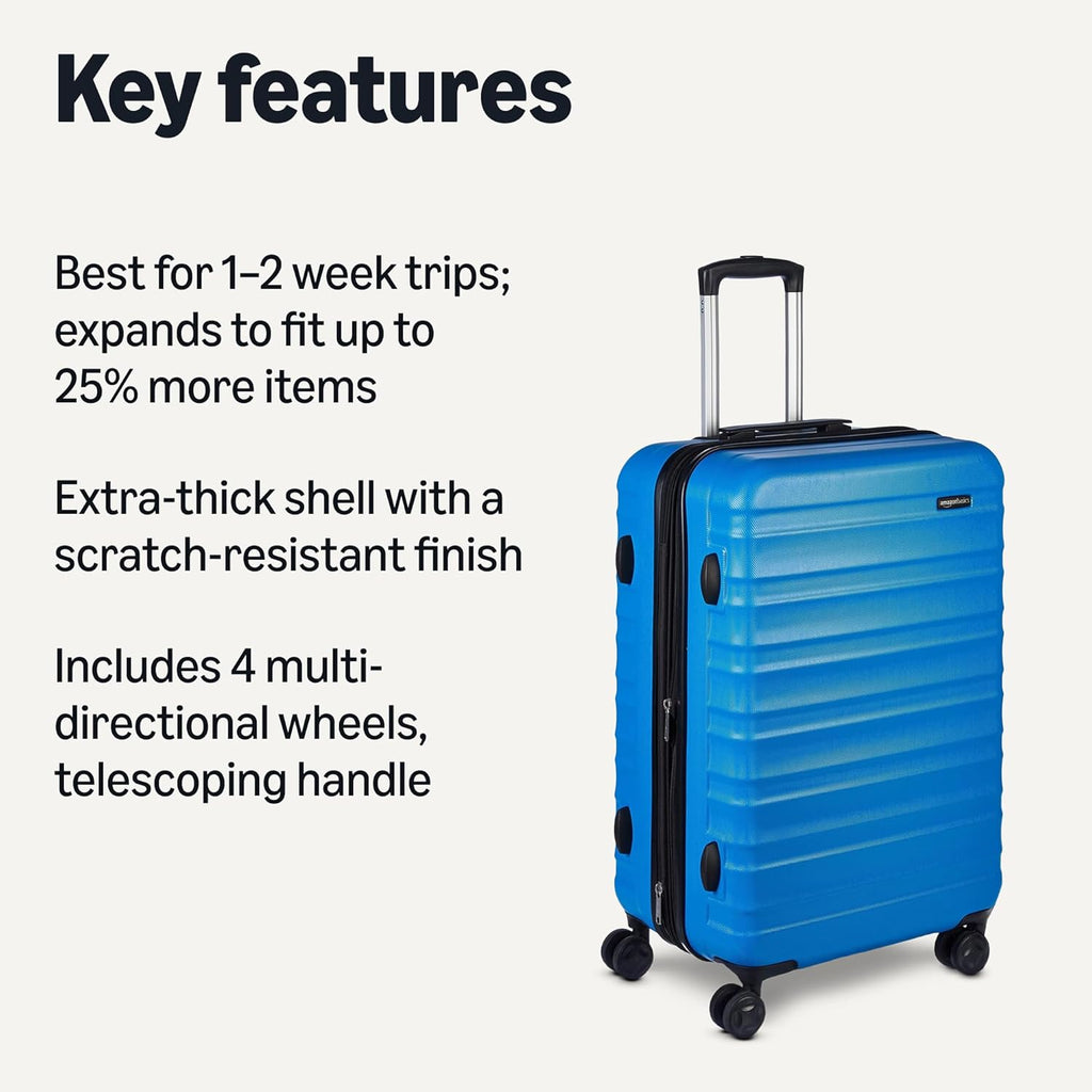 Basics 21" Hardside Carry-On Luggage, Hardshell Suitcase With Wheels, Expandable For Up to 25% More Space, With Scratch-Resistant Surface, Four Multi-directional Wheels, Black