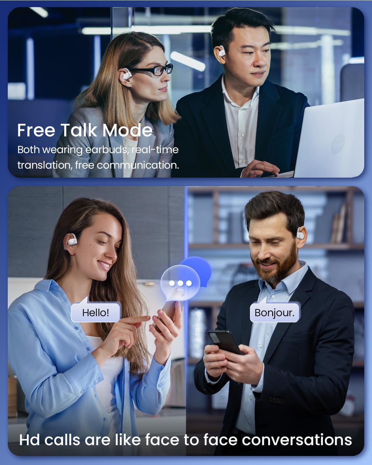 AI Translation Earbuds Real Time 164 Languages 80H Playtime Translator Ear Buds Audifonos Traductores Inglés Español Wireless Earphones Bluetooth Headphones for Travel Business Meeting Learning White