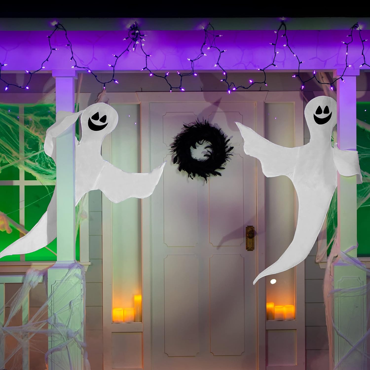 JOYIN 2 Pcs 53" Halloween Decoration Outdoor, Halloween Bendable Hanging Ghost for Lawn, Tree, Pilar Decorations, Tree Wrap Ghost Party Supplies